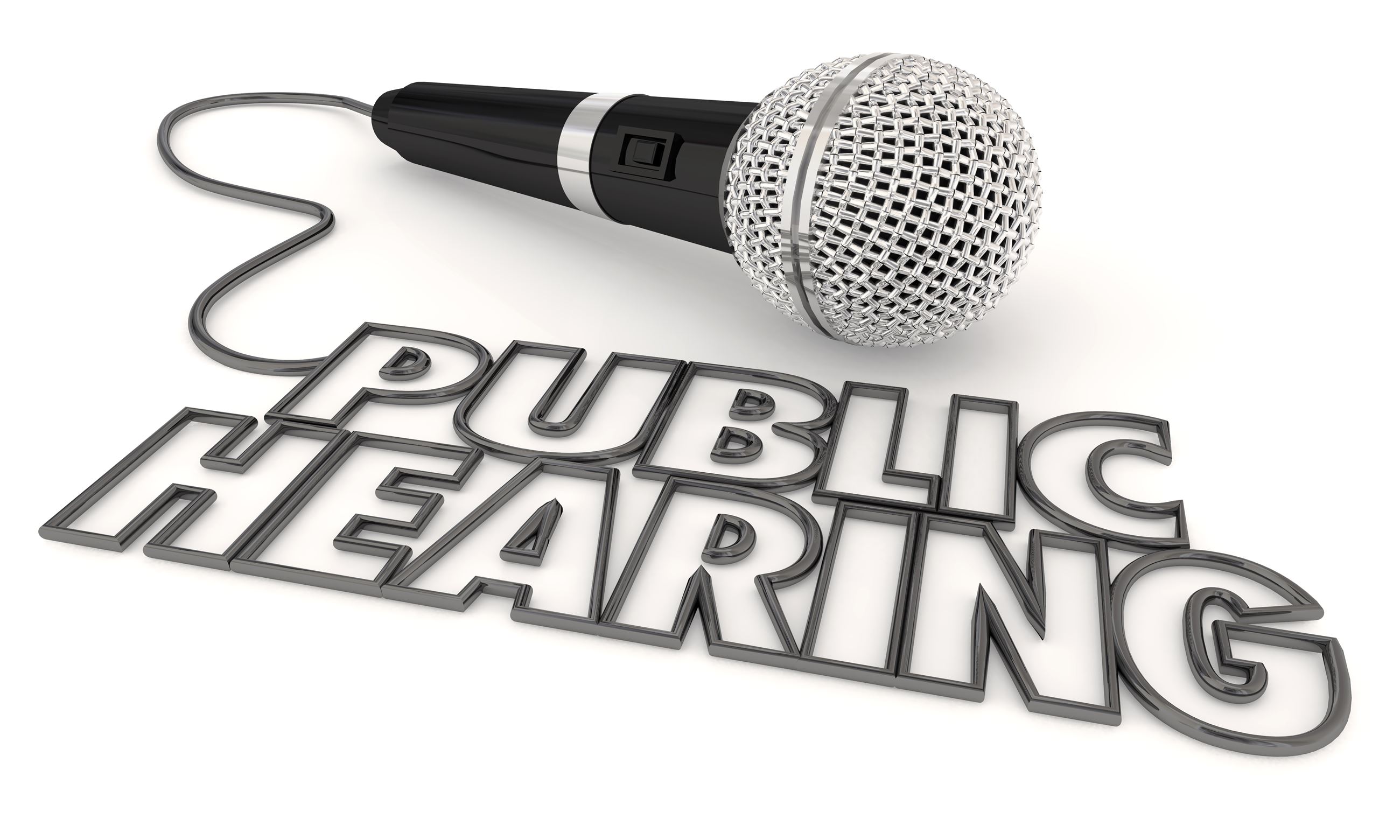 Public Hearing written with microphone in picture