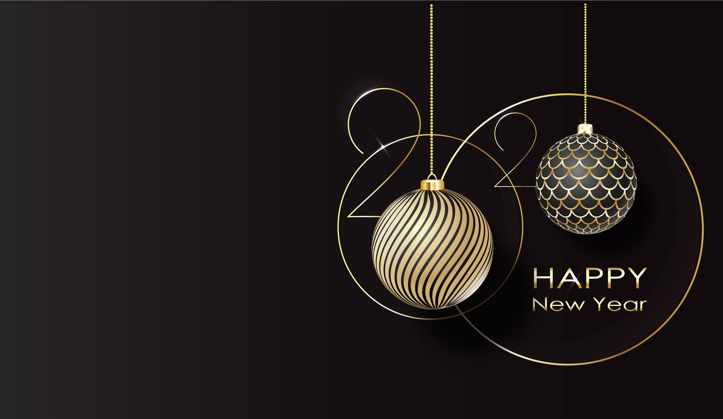 2020 Happy New Year with Black and Gold Ornaments