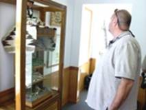 Man looking at museum display 