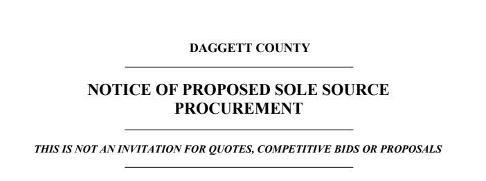 Sole Source Notice Information