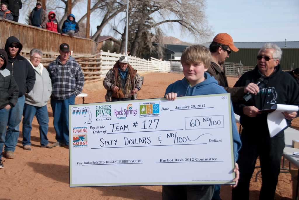 Photo of the Winner of the Biggest Youth Burbot during the 2012 Burbot Bash