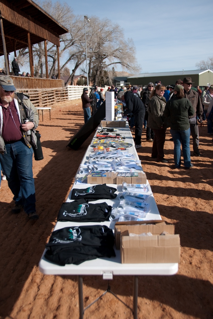 Photo of prize tables and crowd at the closing ceremonies of the 2012 Burbot Bash
