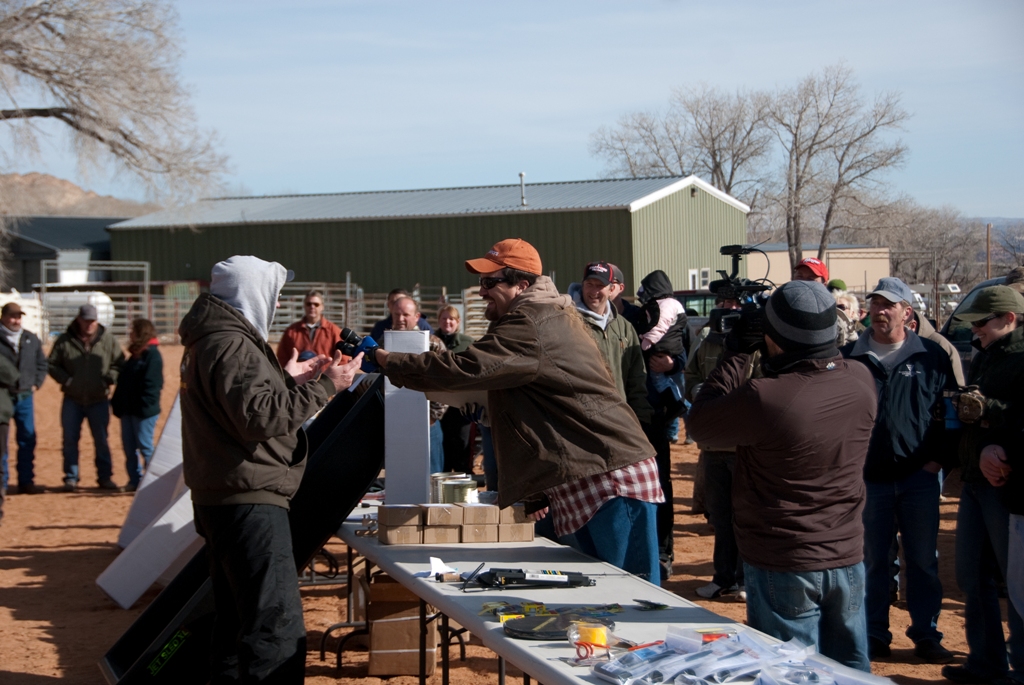 Master of ceremonies Adam Eakle handing out prizes during the closing cermonies of the 2012 Burbot Bash