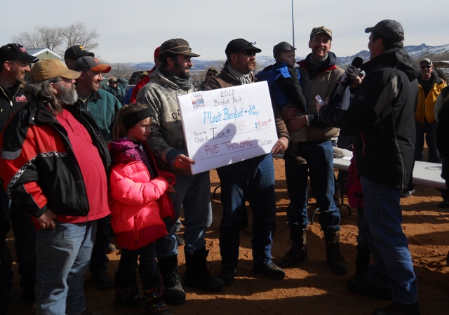 Photo of Team Meeks (#318) who caught a combined 211 burbot during the 2013 Burbot Bash.