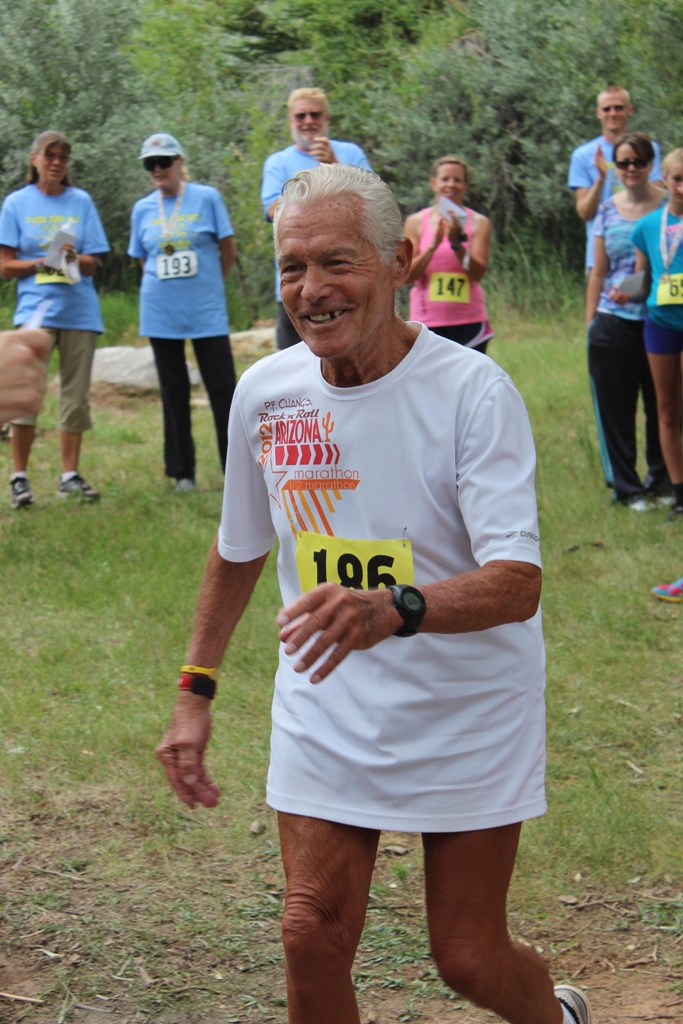 Photo of Currie Harlacher Winner of the 70+ category of the 2013 Tower Rock Run