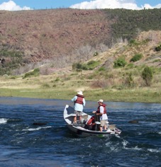 Driftboat with fisherman on the Green River at Little Hole