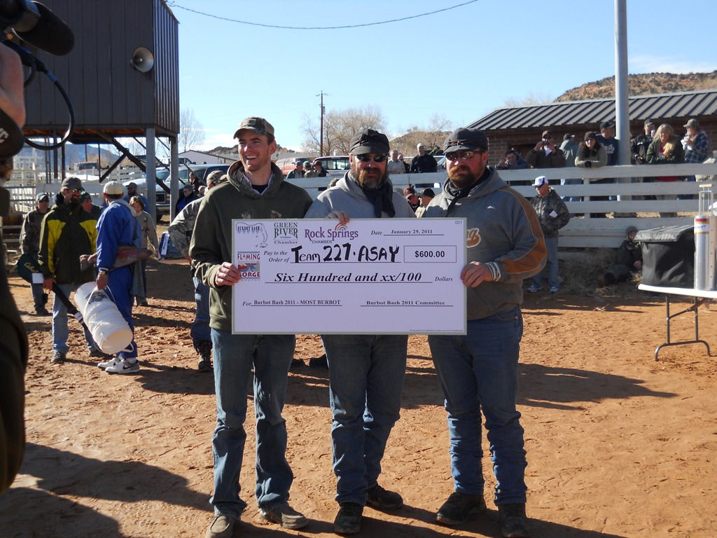 photo of three member of the Asay Team who caught over 400 burbot during the 2011 Burbot Bash
